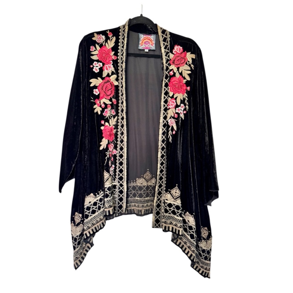 Black Velvet Jacket with Roses, Johnny Was, L
